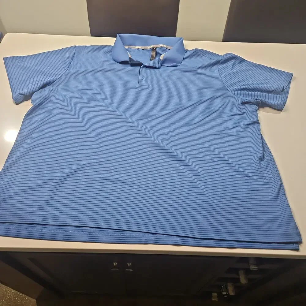ADIDAS Men's Size 4XL Blue Stripe Short Sleeve Polyester Blend Golf Polo Shirt